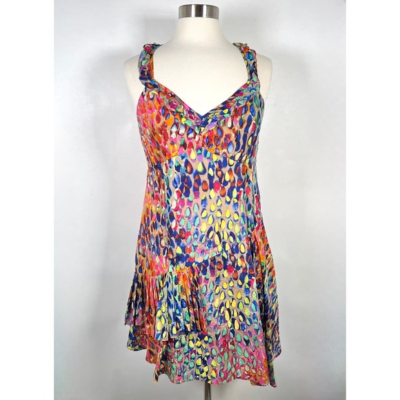 Nanette Lepore Multicolored Bright Raindrop Print A-Line Dress 8 Pink Orange - Picture 3 of 11